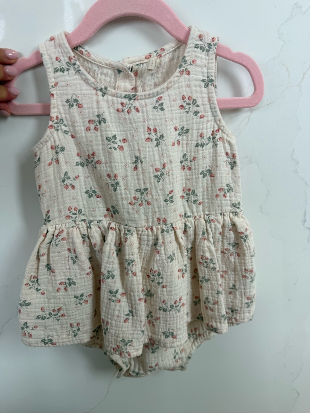 Quincy Mae Pink Cream Floral Sleeveless Muslin Dress